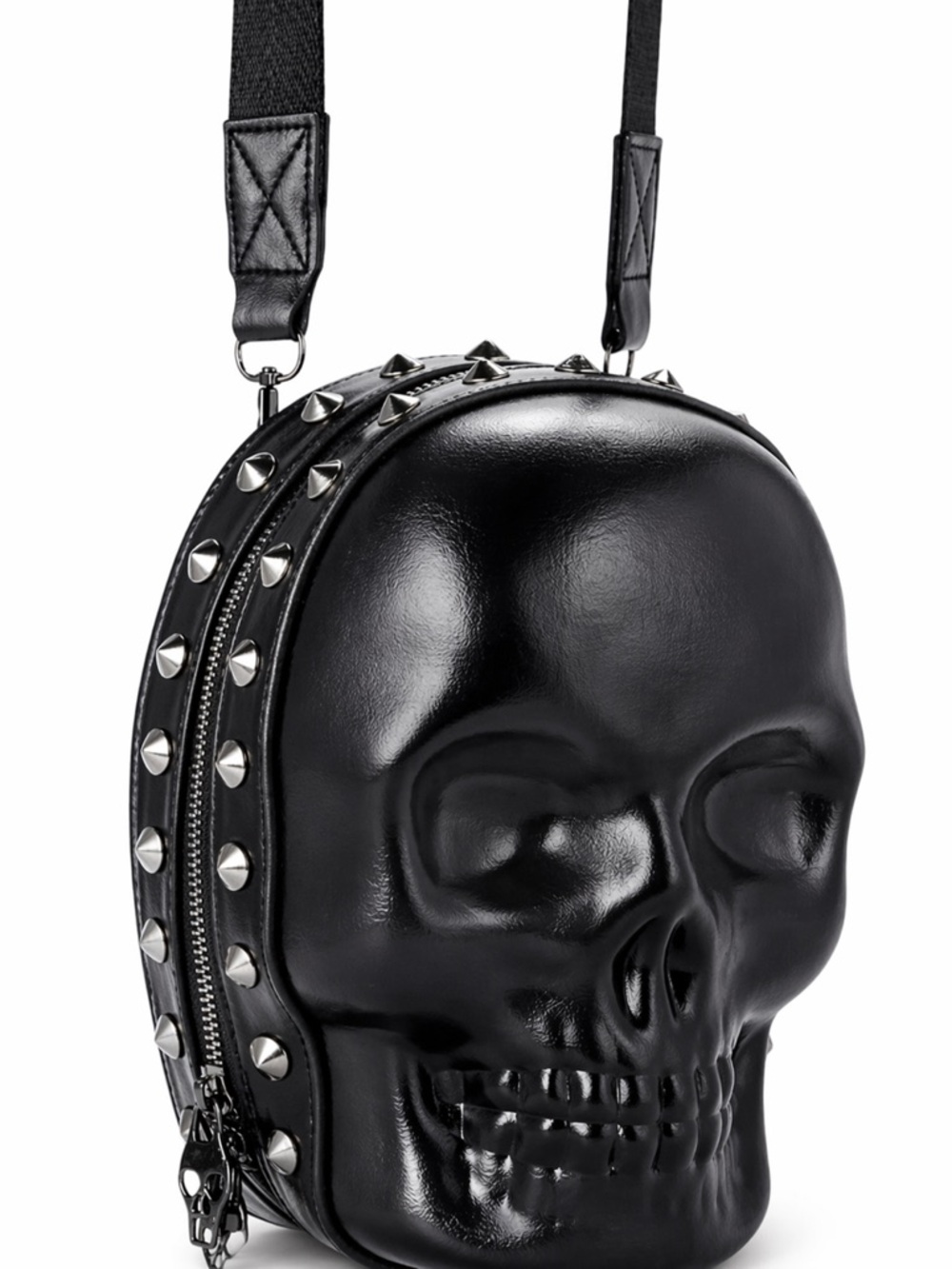 Black Skull Head Crossbody Bag Studded Goth Horror Convertible Mini Backpack New - Picture 2 of 9